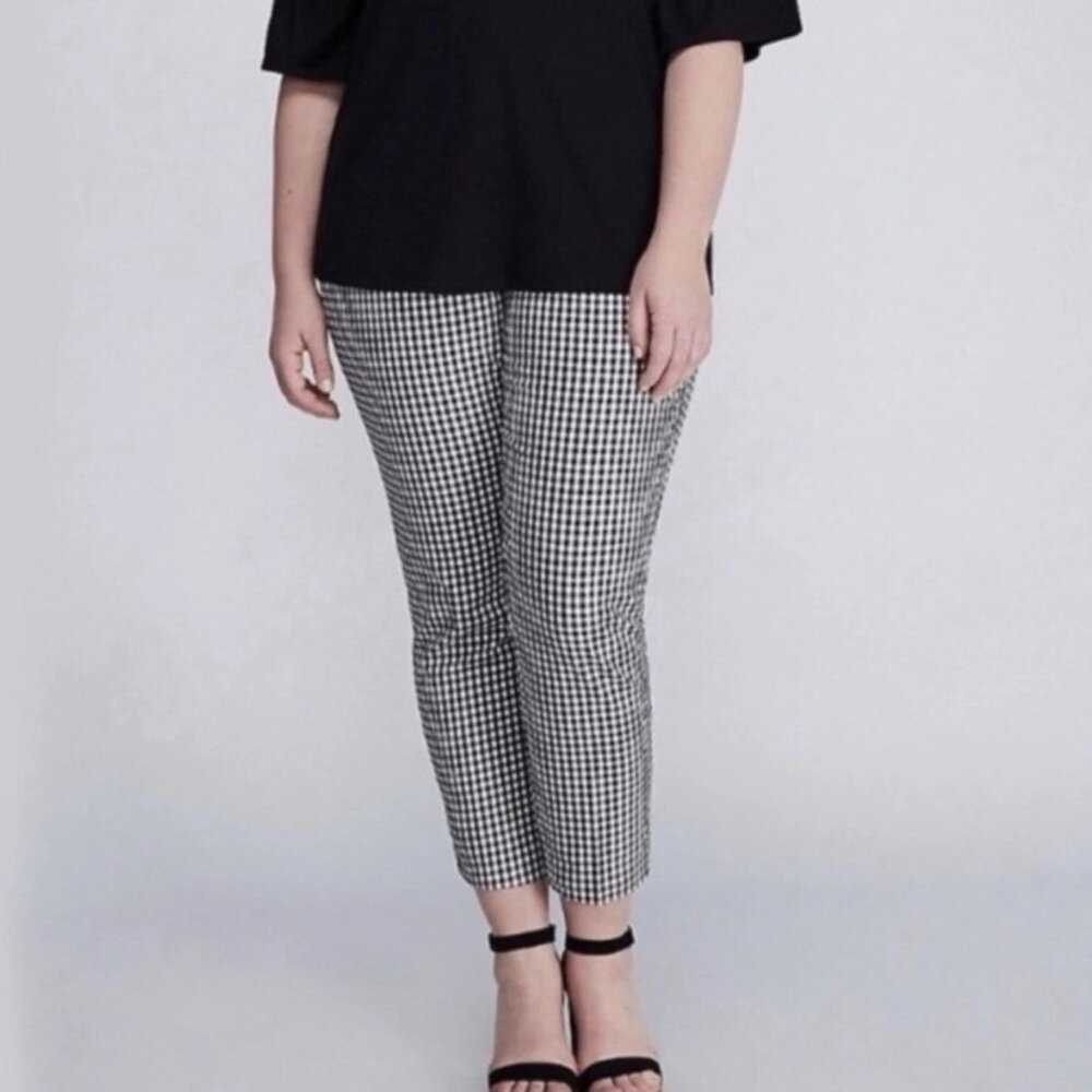 Lane Bryant The Lena Pants Size 22 Black White Gingham Flat Front Elastic Waist